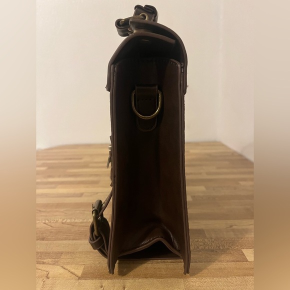 Penny Dreadful Steampunk Clock Brown Faux Leather Studded Buckles Details Bag - Picture 2 of 12